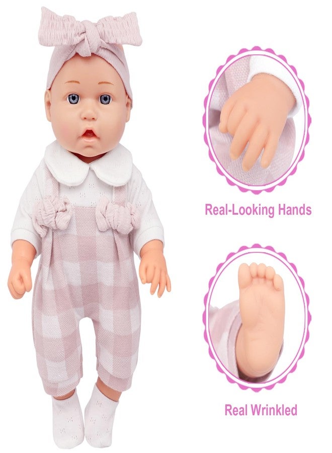 Ecore Fun 12" Baby Doll and Clothes Accessories Playset - 6 Pcs 12 Inch Doll with Pink Romper Outfit, Headband, Socks, Pacifier, Bottle | Gift Ready in Box - Image 5